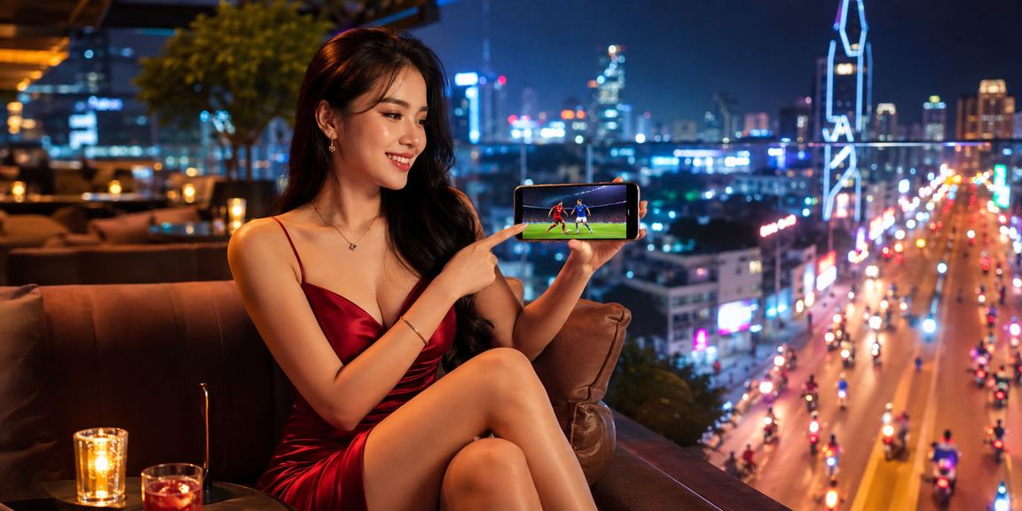 Người dùng TP.HCM theo dõi cá cược thể thao trực tiếp dưới ánh đèn neon về đêm